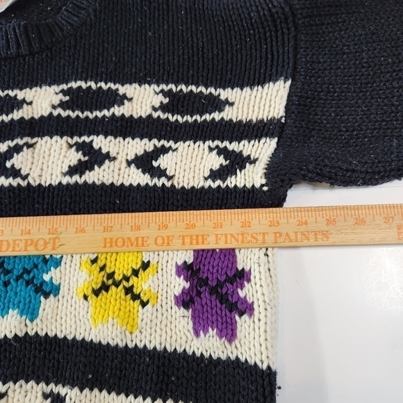 VINTAGE 80s One Step Up Black Retro Print Acrylic Pullover Sweater Women’s Large - Picture 3 of 5